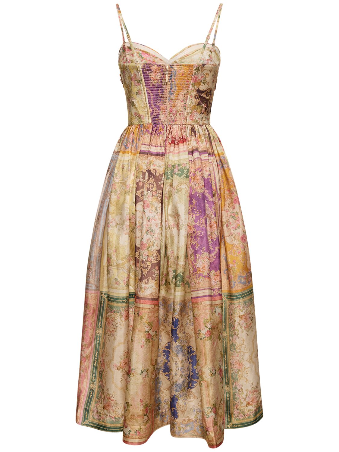 Shop Zimmermann August Tie-front Silk Midi Dress In Multicolor