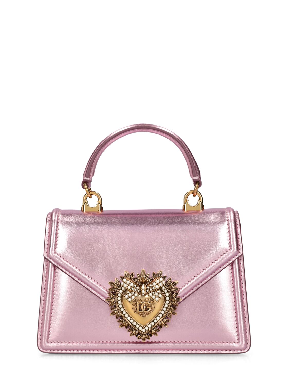 Dolce & Gabbana Mini Devotion Laminated Top Handle Bag In Pink