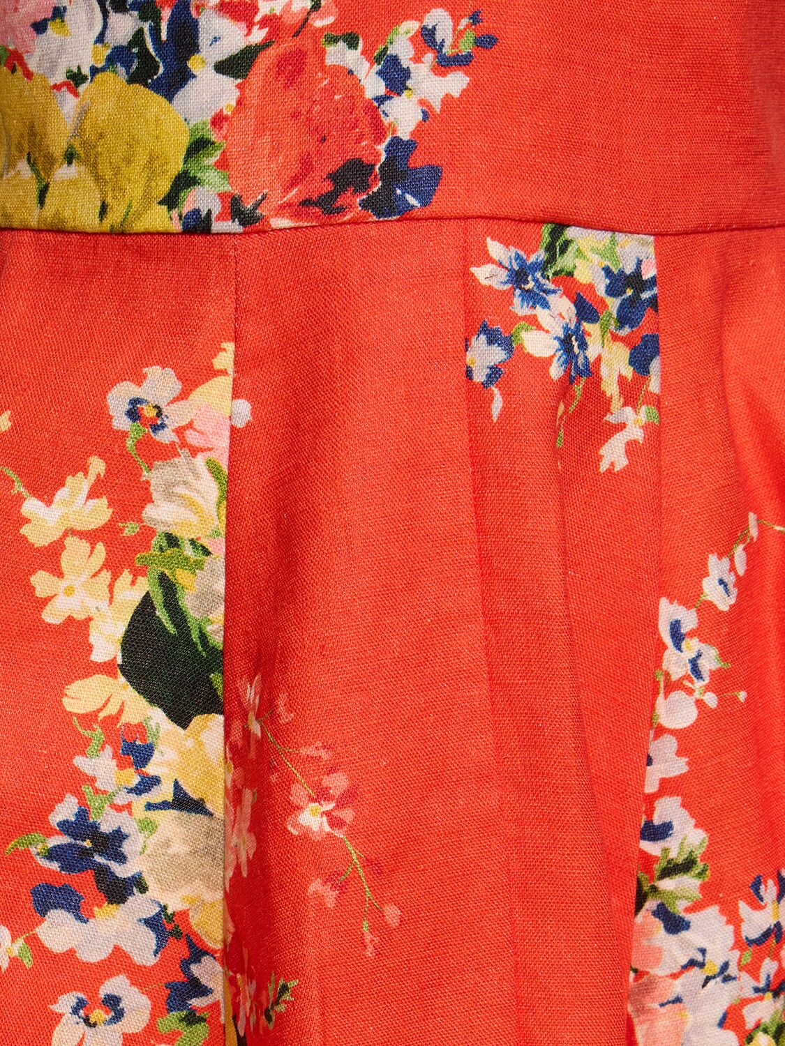 Shop Zimmermann Alight Flared Linen Mini Dress In Red Floral
