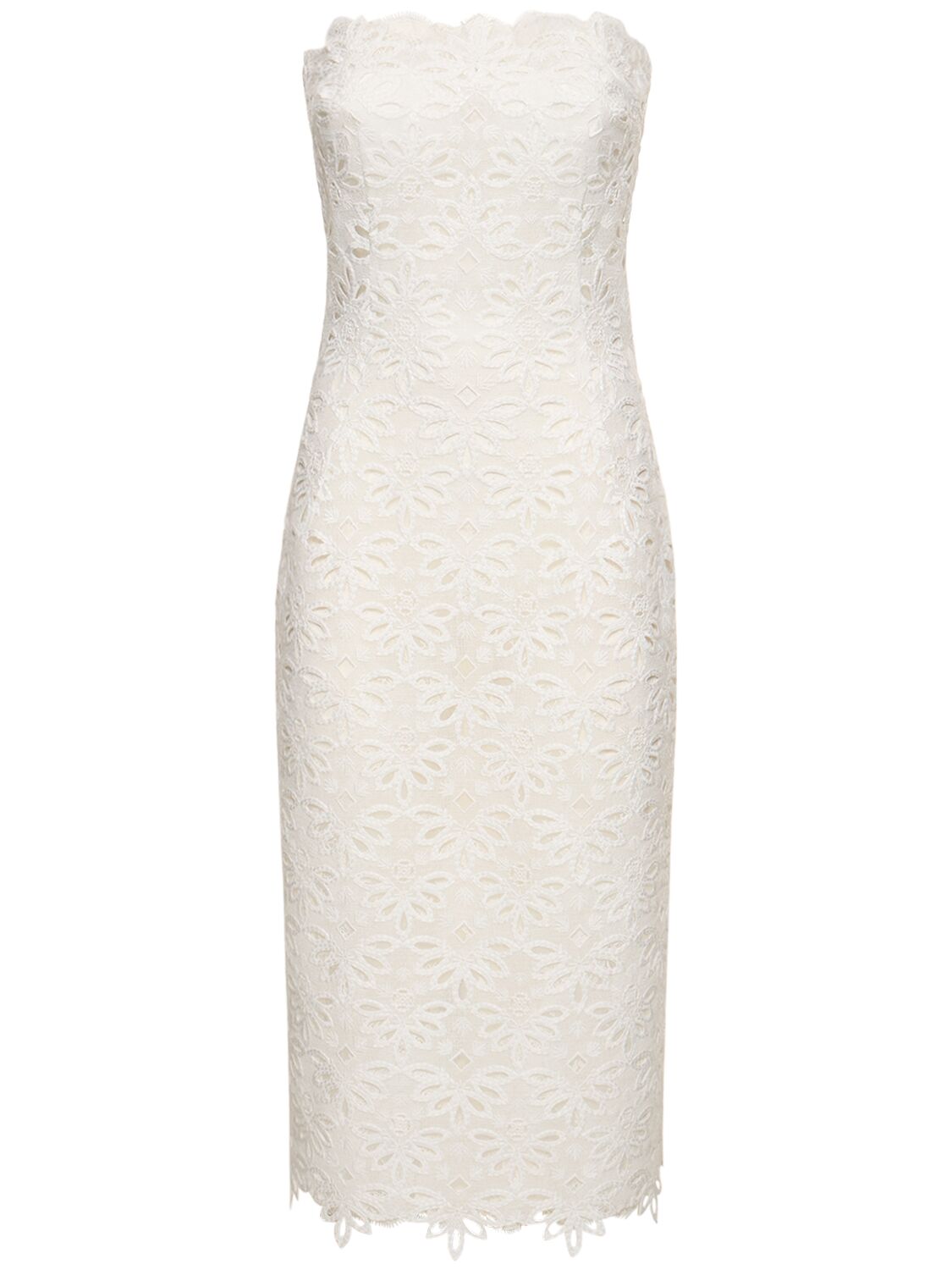 Ermanno Scervino Embroidered Jersey Strapless Midi Dress In White