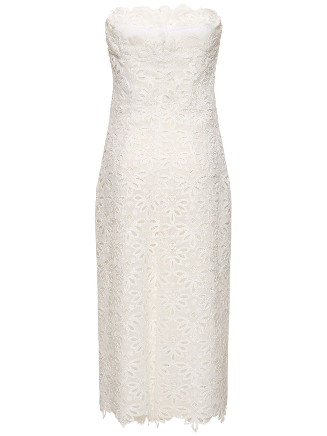 Shop Ermanno Scervino Embroidered Jersey Strapless Midi Dress In White