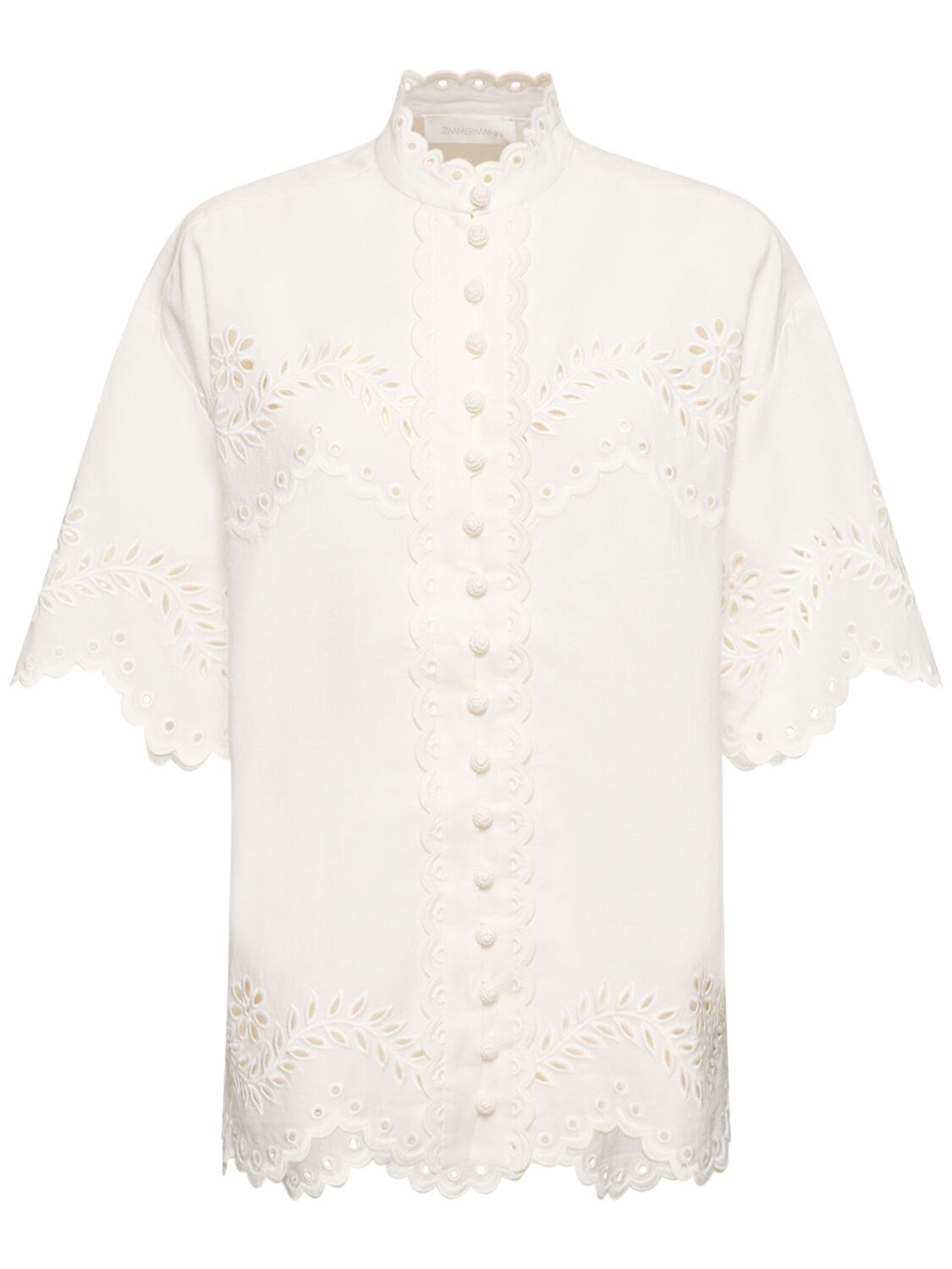 Zimmermann Junie Embroidered Cotton Shirt In Ivory