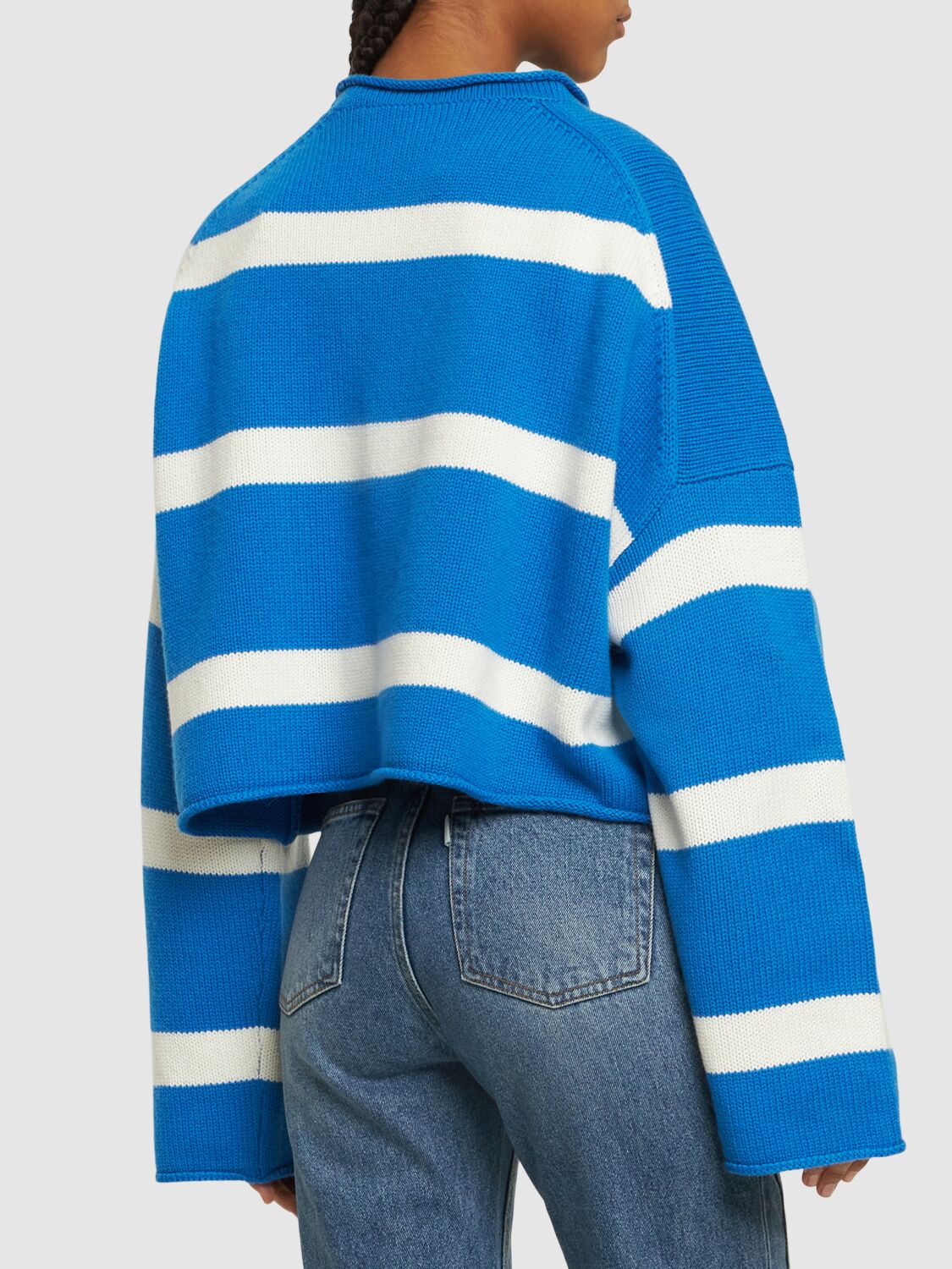 Shop Jw Anderson Logo Striped Wool & Cashmere Sweater In Blue,white