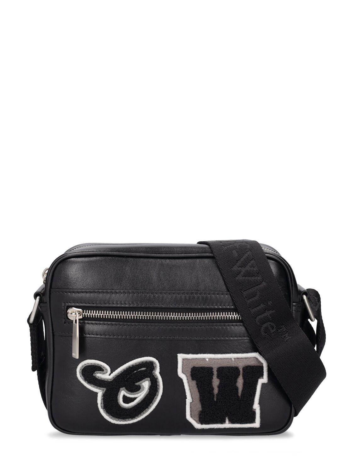 Off-white Camera Bag Varsity Leather Crossbody Bag In Black
