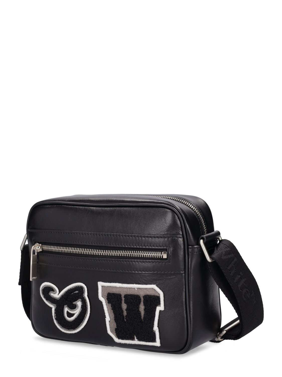 Shop Off-white Camera Bag Varsity Leather Crossbody Bag In Black
