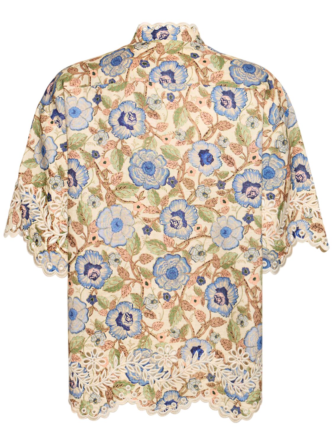 Shop Zimmermann Junie Embroidered Cotton Shirt In Ivory,blue