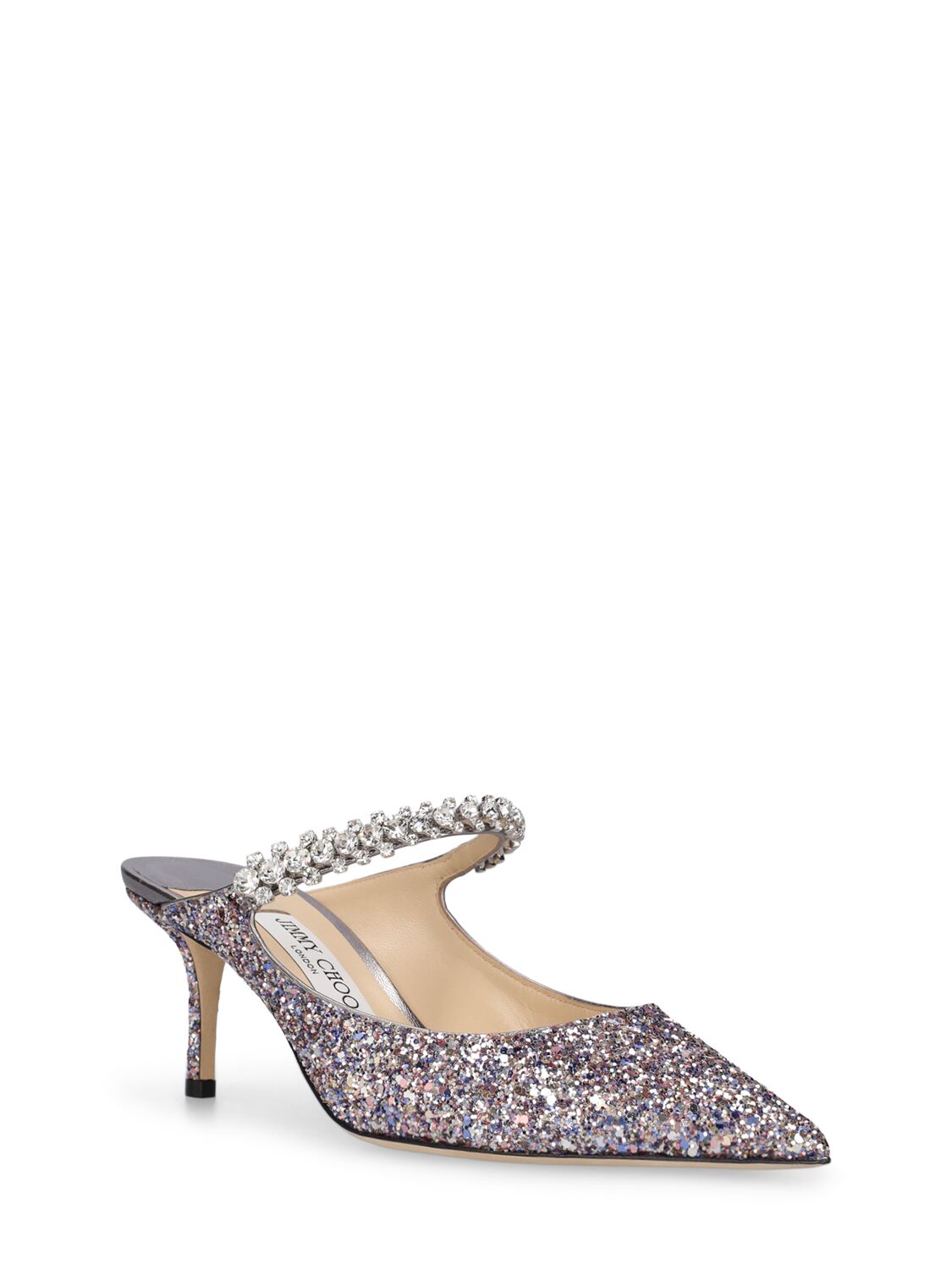 Shop Jimmy Choo 65mm Bing Glittered Fabric Mules In Multicolor