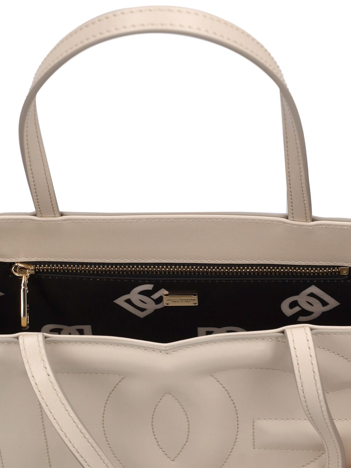 Shop Dolce & Gabbana Small Dg Logo Leather Tote Bag In Ivory