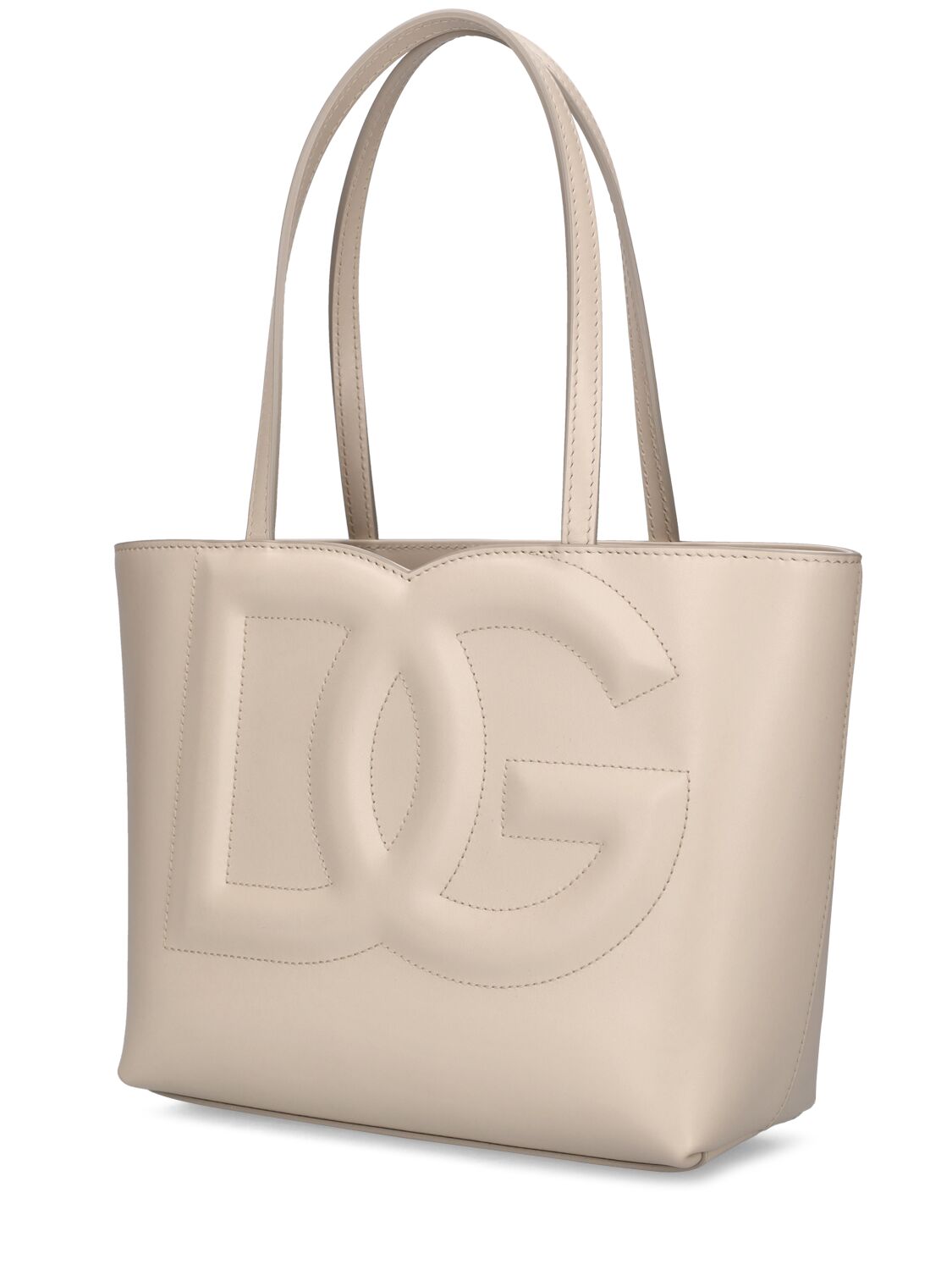 Shop Dolce & Gabbana Small Dg Logo Leather Tote Bag In Ivory