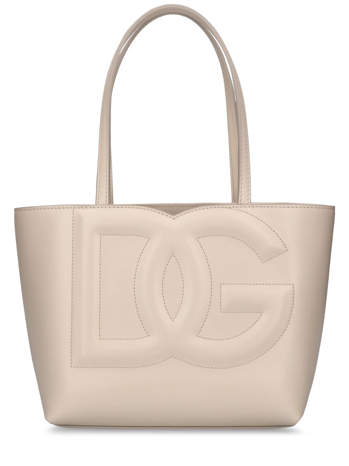 Dolce & Gabbana Small Dg Logo Leather Tote Bag In Ivory