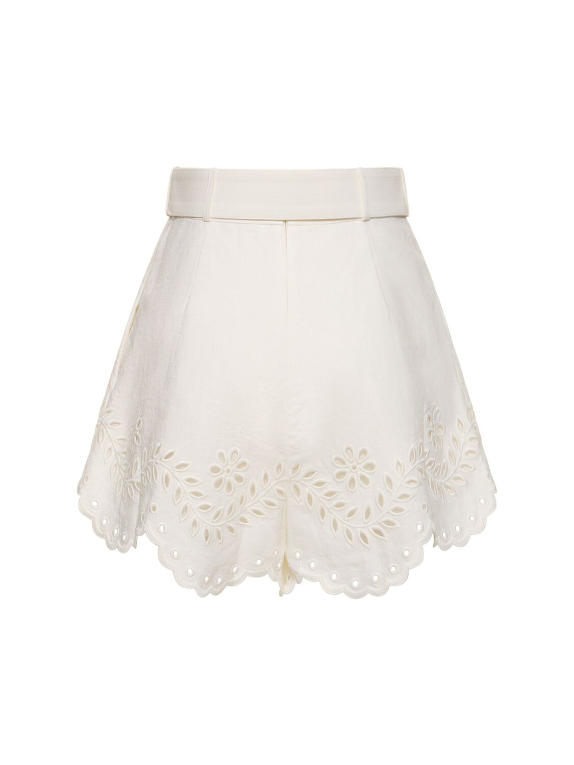 Shop Zimmermann Junie Embroidered Linen Shorts In Ivory
