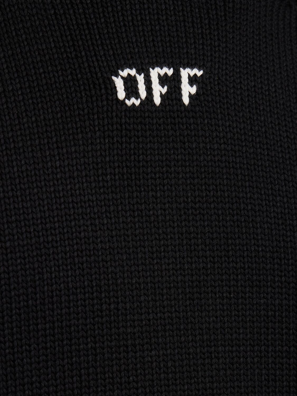 Shop Off-white Stitch Arrow Cotton Blend Knit Hoodie In Black