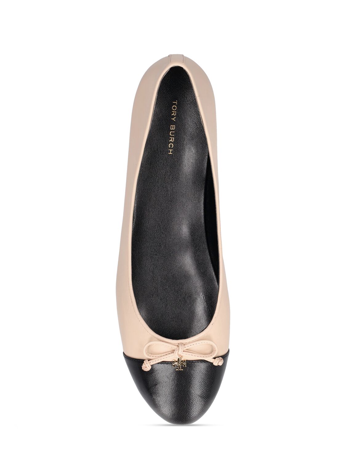 Shop Tory Burch 5mm Cap-toe Leather Ballet In Beige,black