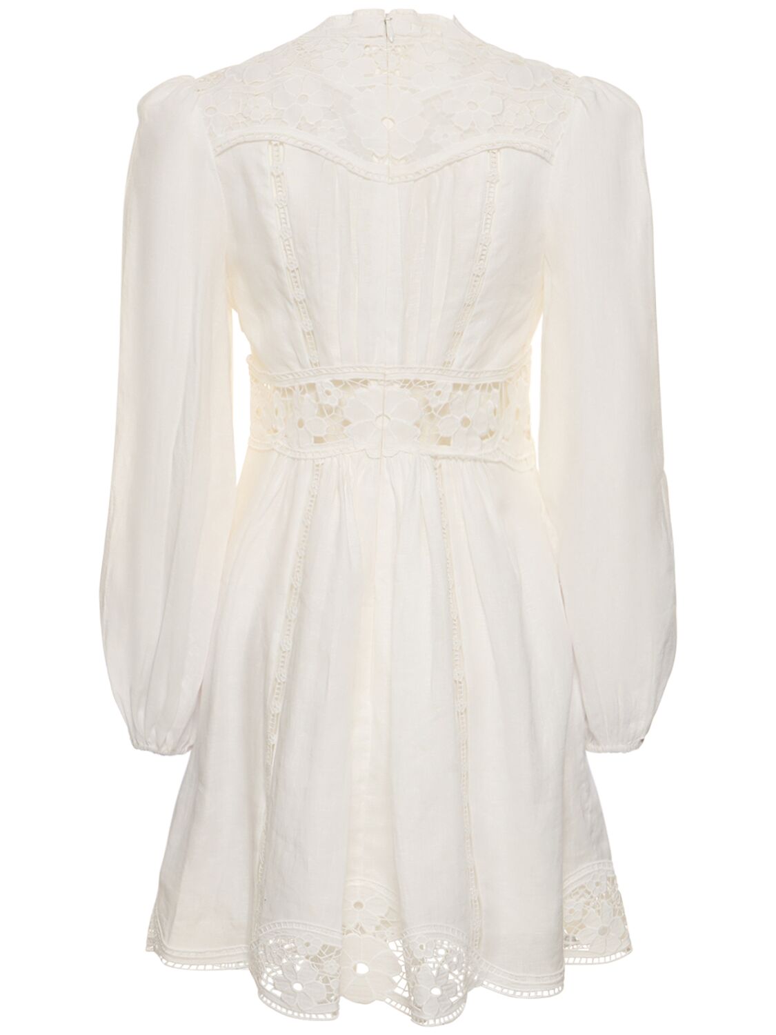 Shop Zimmermann August Plunge Linen Mini Dress In Ivory
