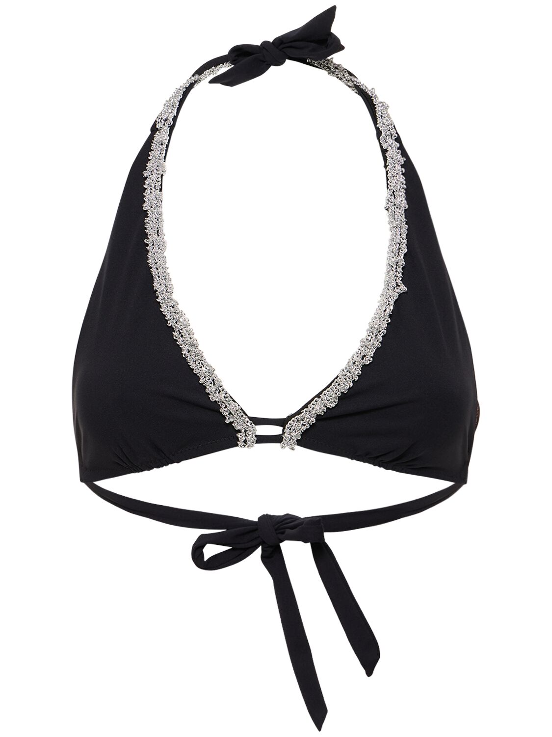 Shop Ermanno Scervino Lycra Embroidered Triangle Bikini Top In Black