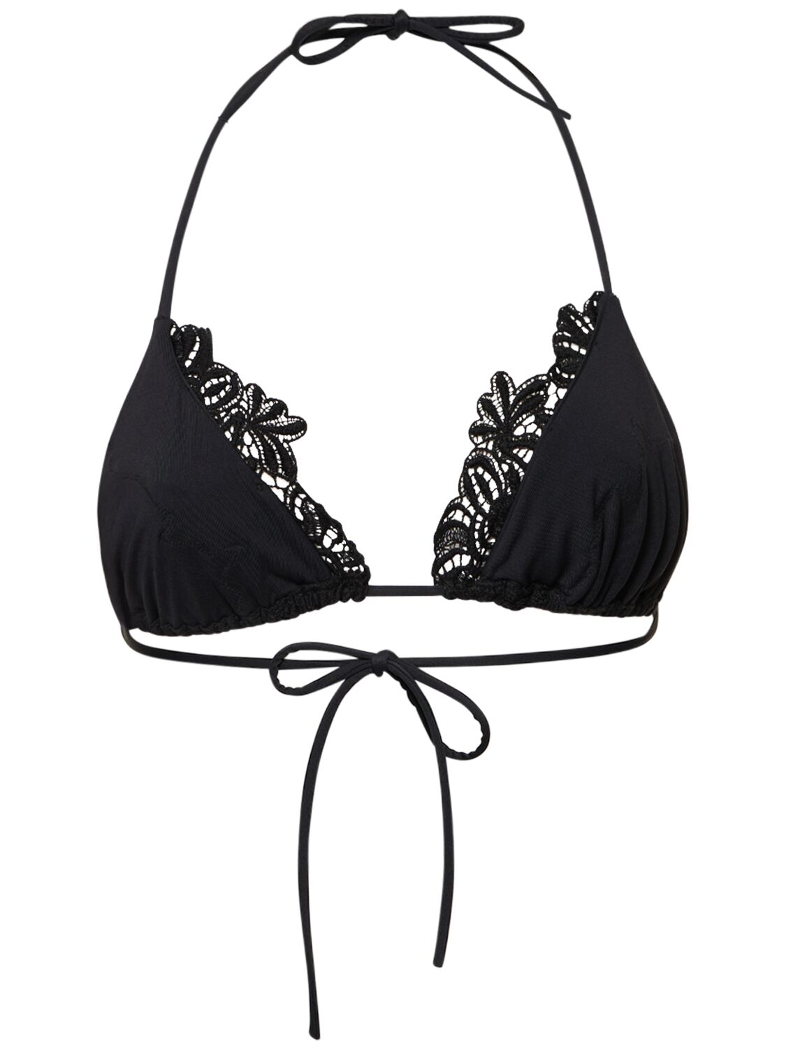 Shop Ermanno Scervino Lycra Macramé Triangle Bikini Top In Black