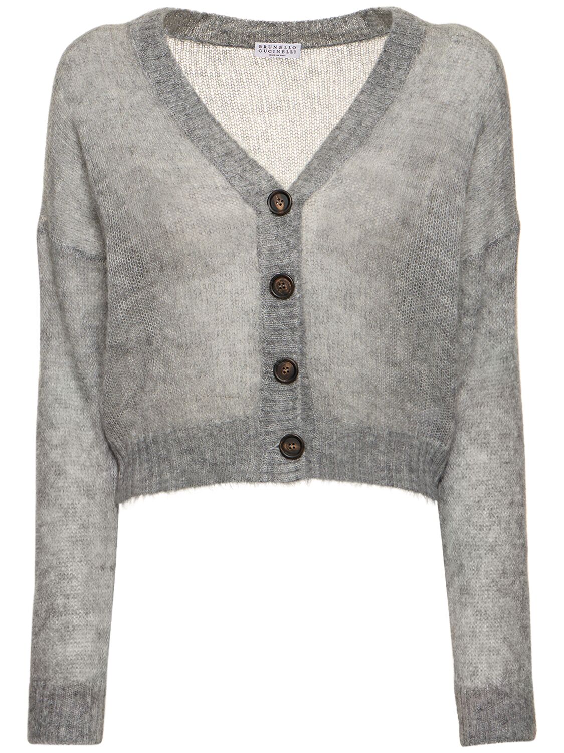 Shop Brunello Cucinelli Mohair Blend Knit Cardigan In Grey