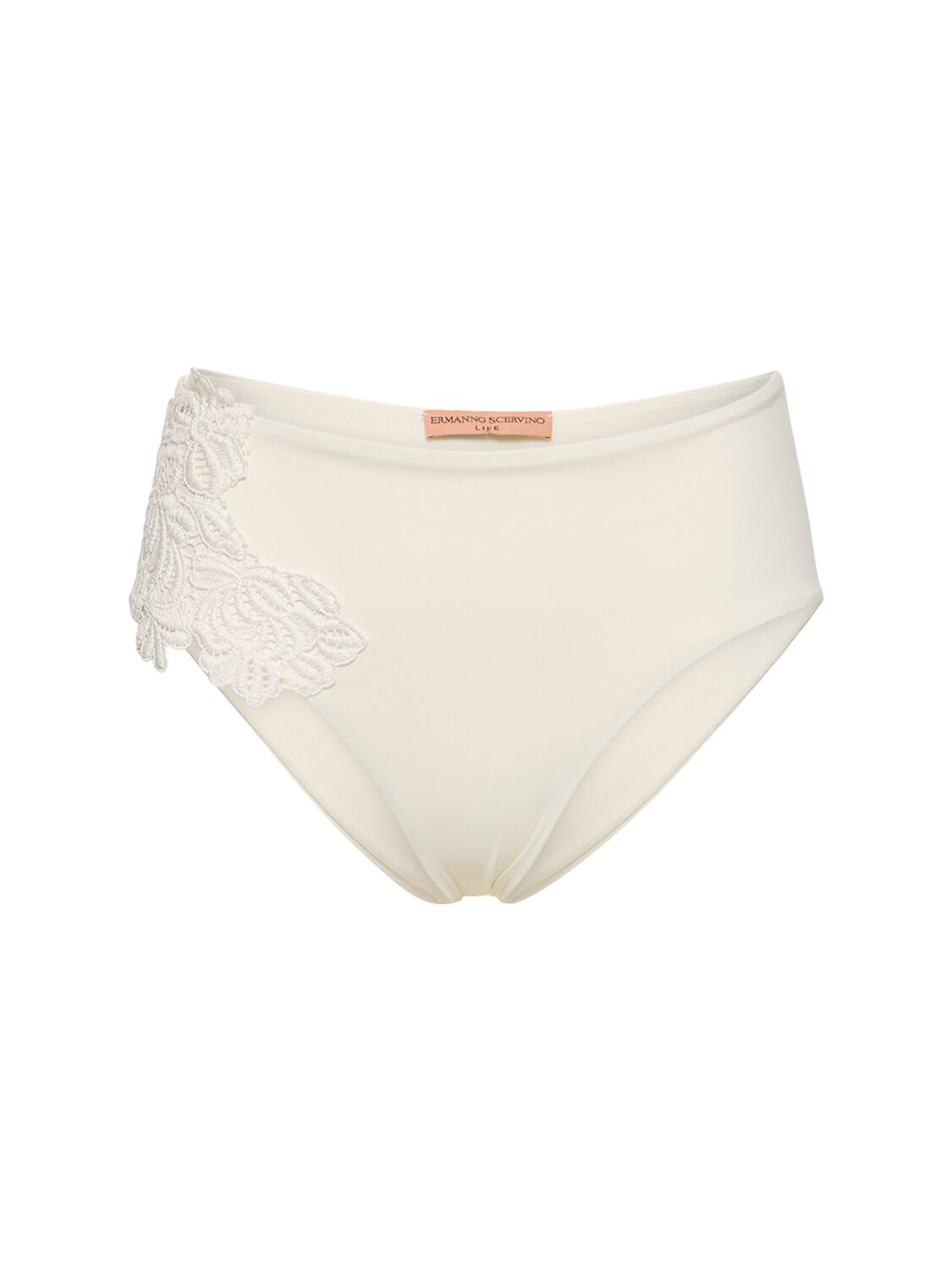 Ermanno Scervino Lycra Embroidery High Rise Bikini Bottom In White