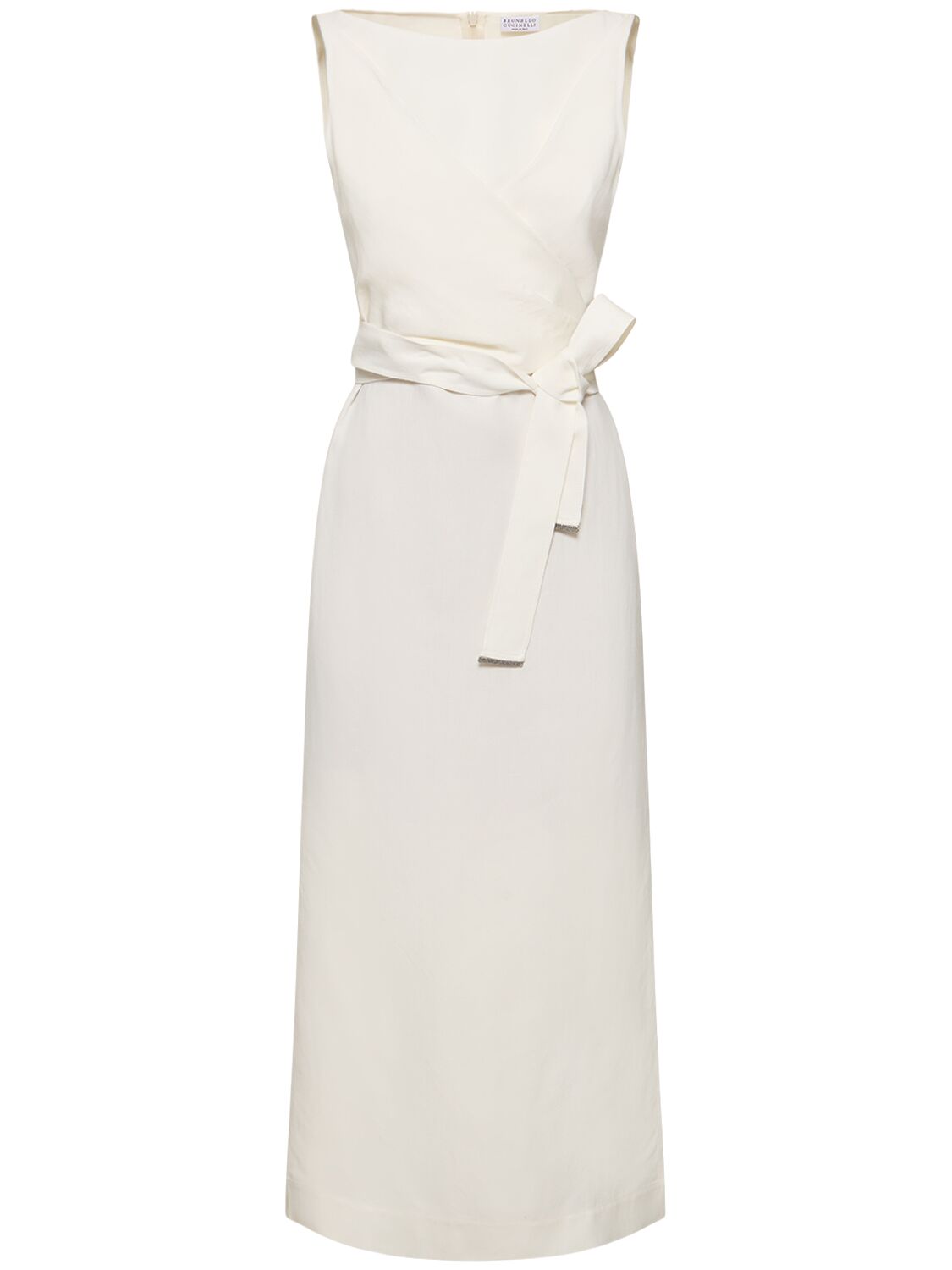 Shop Brunello Cucinelli Sleeveless Fluid Twill Midi Dress In White