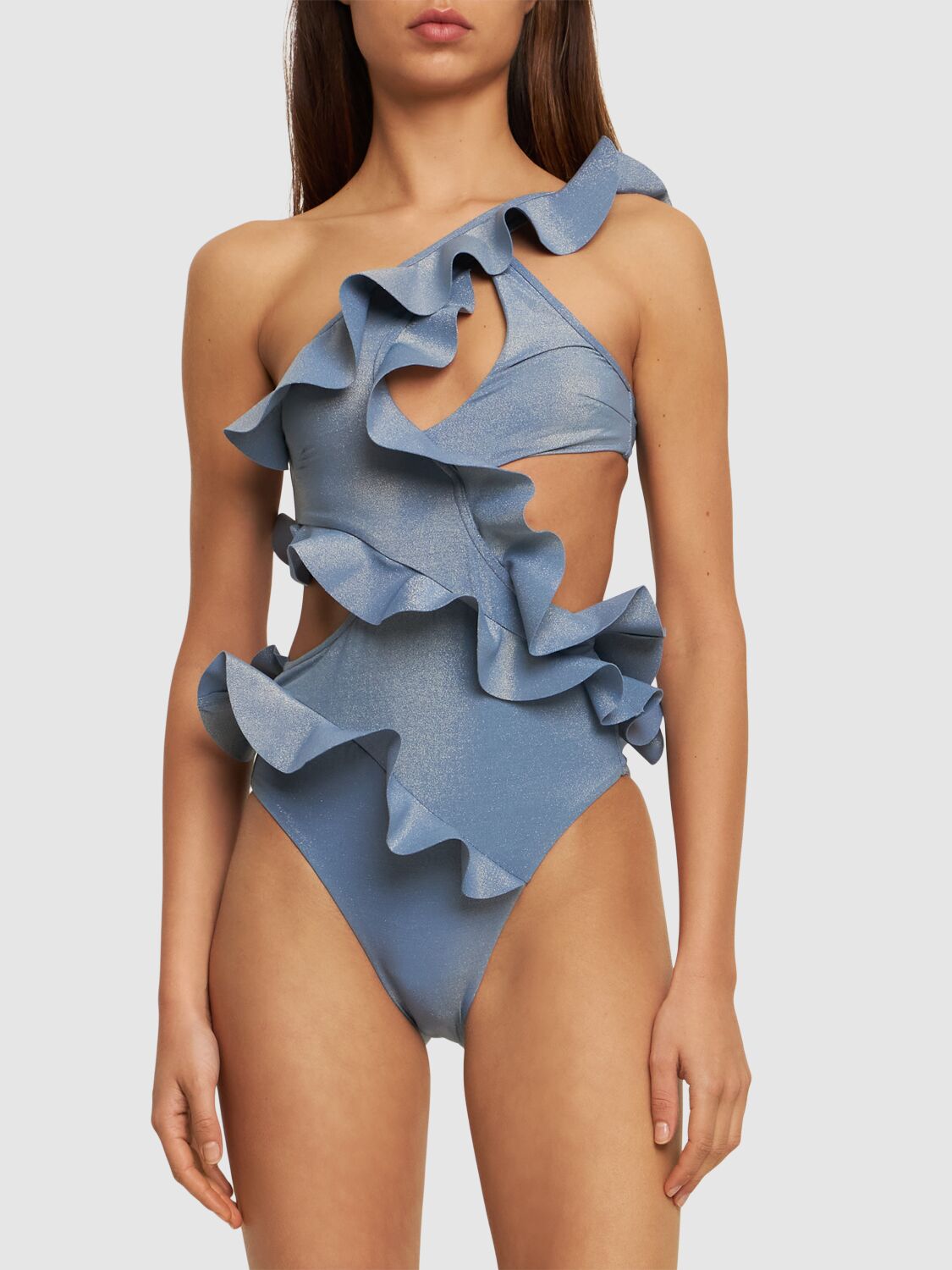 Shop Zimmermann August Asymmetric One Piece Swimsuit In Blue