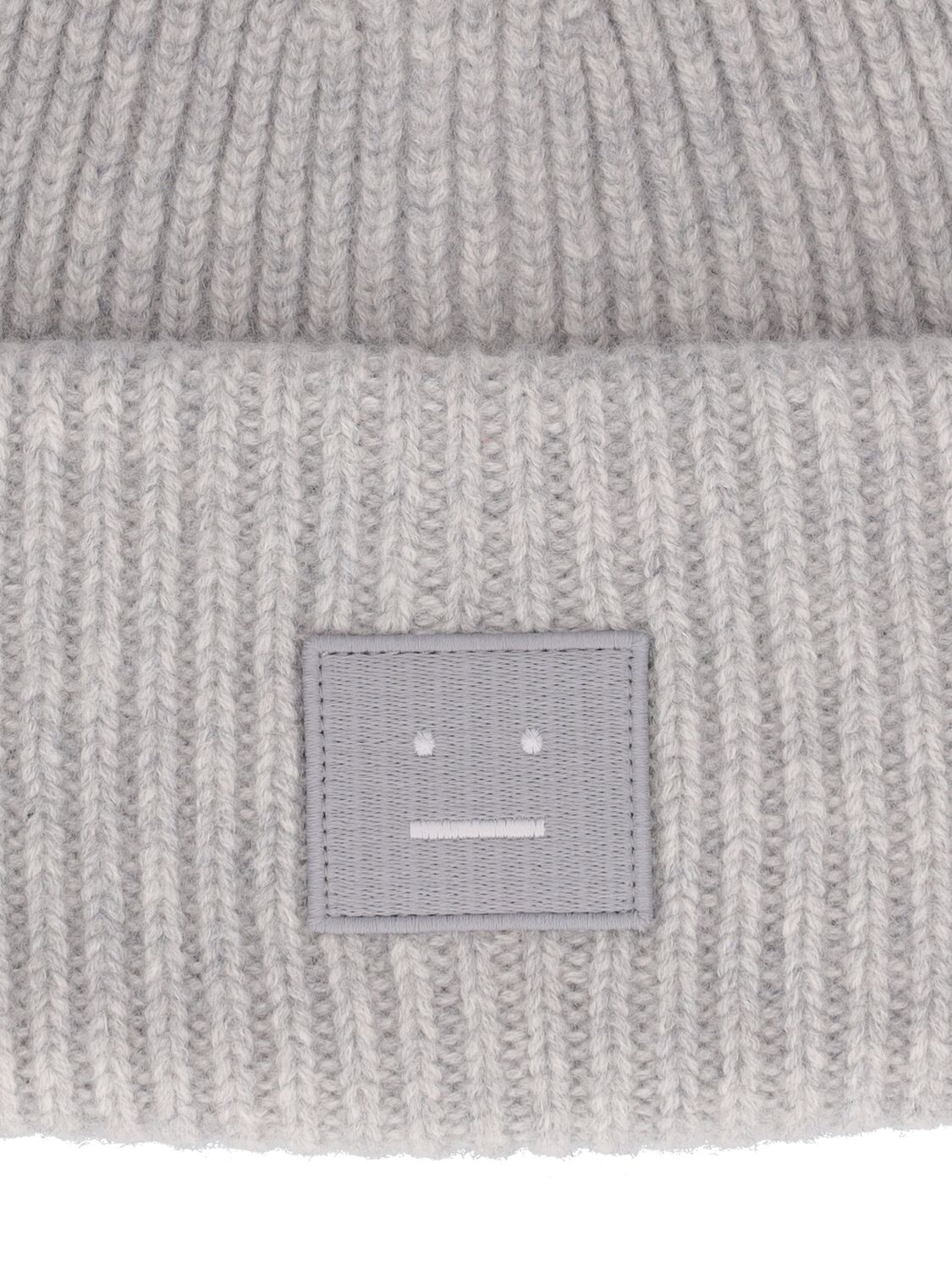 Shop Acne Studios Pansy Face Wool Beanie In Light Grey