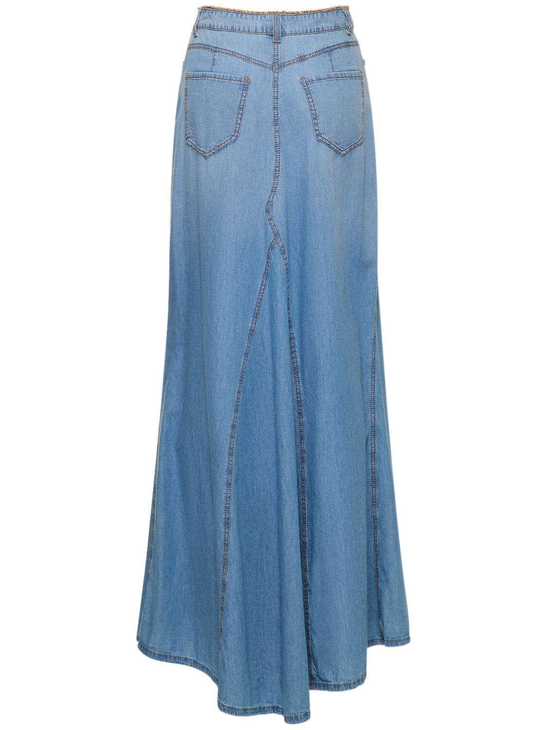 Shop Ermanno Scervino Cotton Slit Long Skirt In Blue