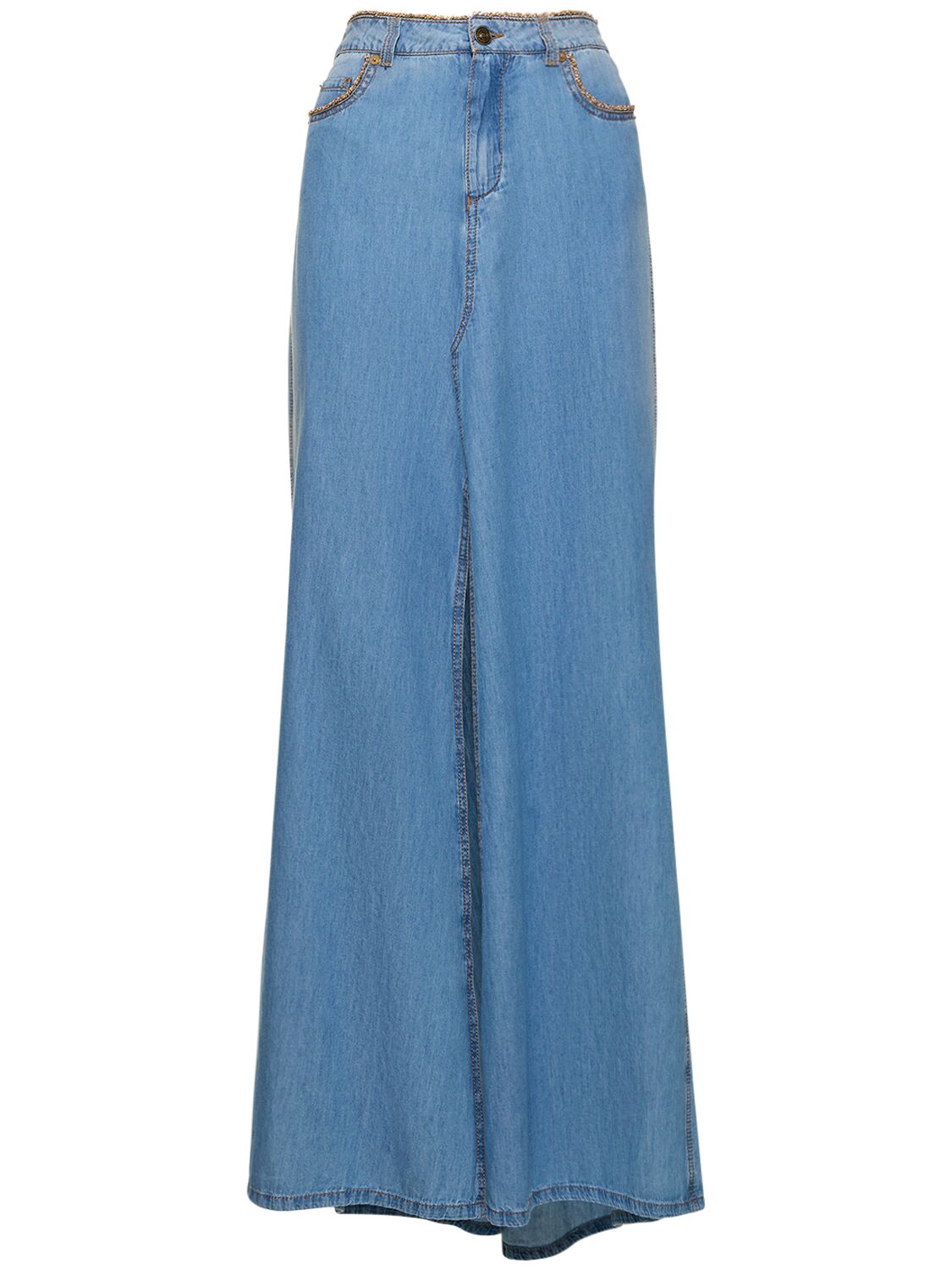 Ermanno Scervino Cotton Slit Long Skirt In Blue