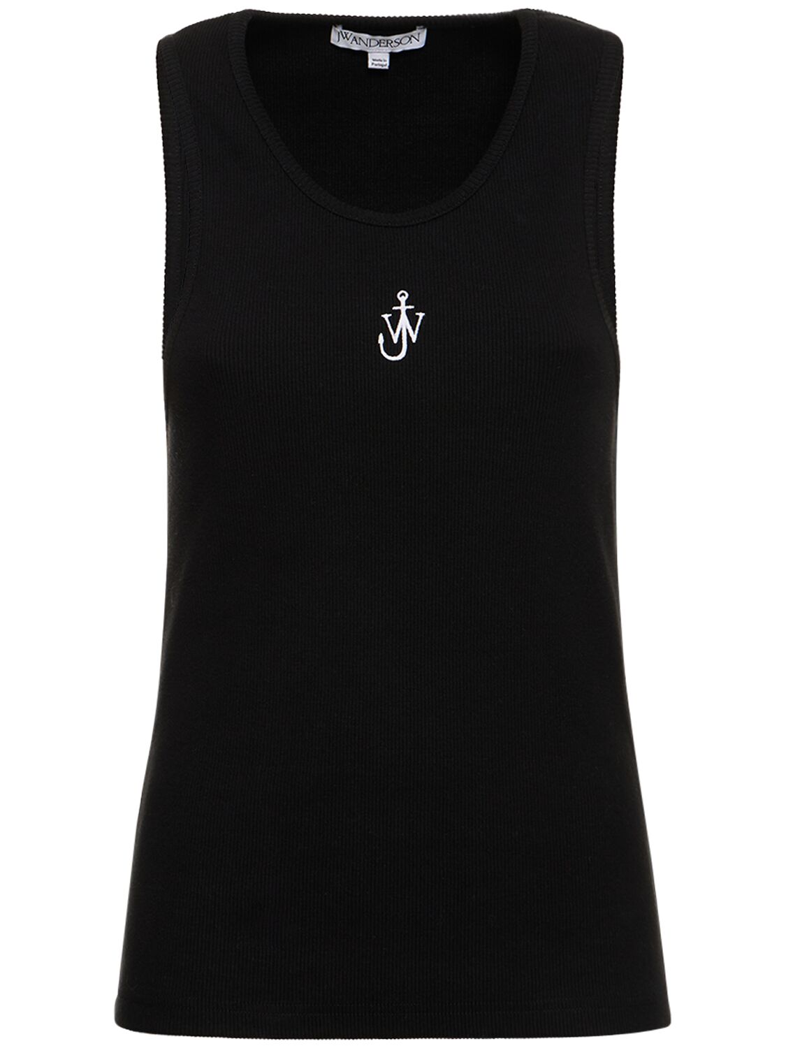 Image of Logo Embroidered Ribbed Jersey Top