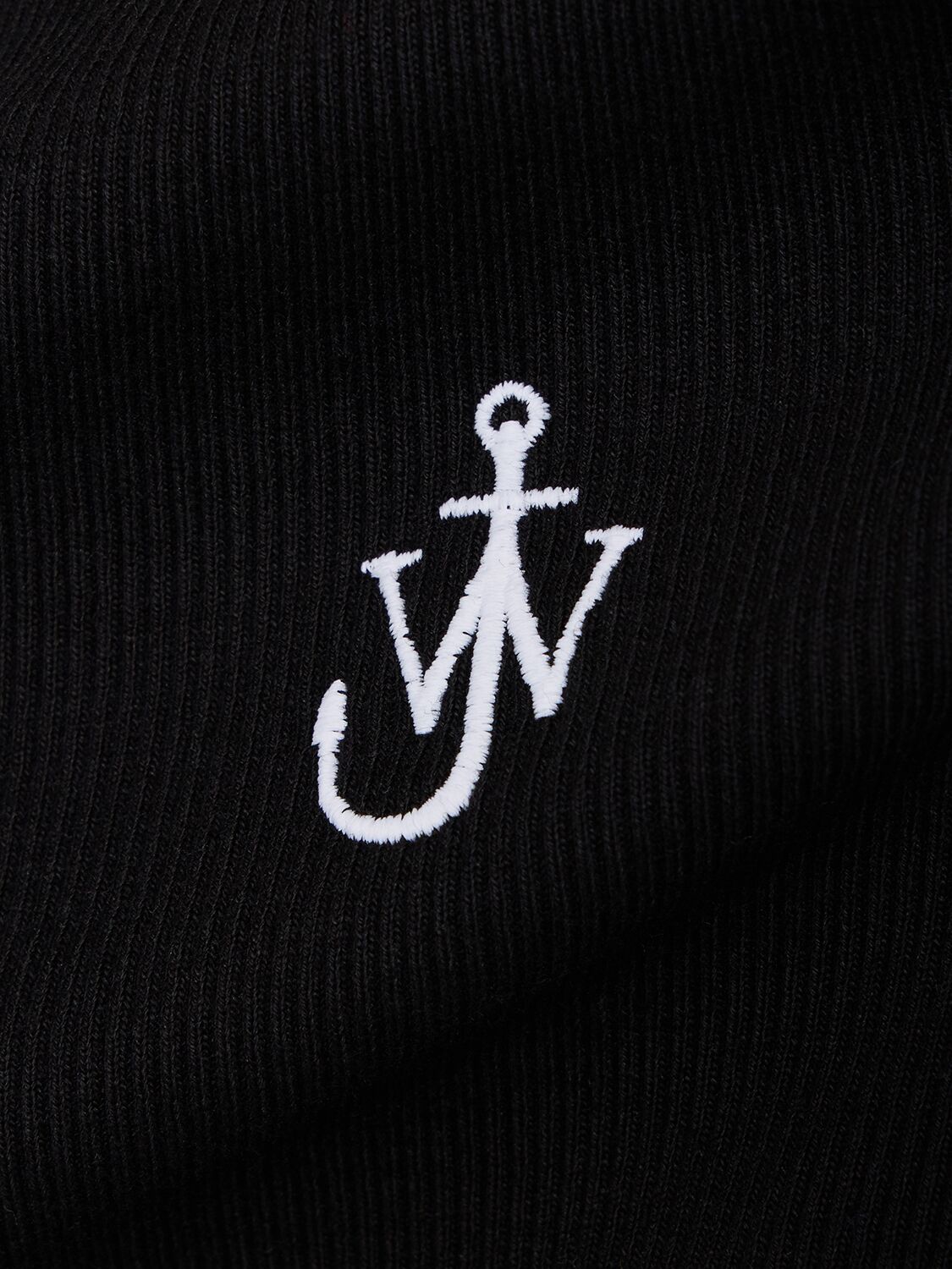 Shop Jw Anderson Logo Embroidered Ribbed Jersey Top In Black