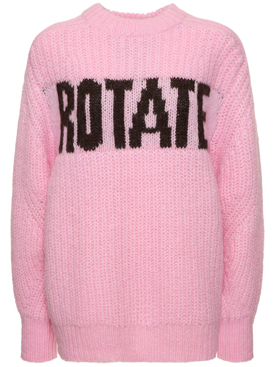 Rotate Birger Christensen Logo Oversize Wool Blend Knit Sweater In Pink