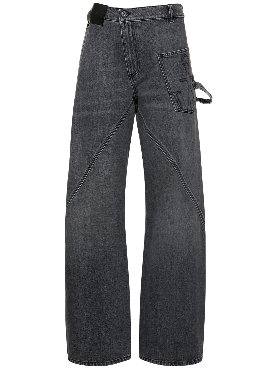 Jw Anderson Embroidered Pocket Denim Cargo Jeans In Grey