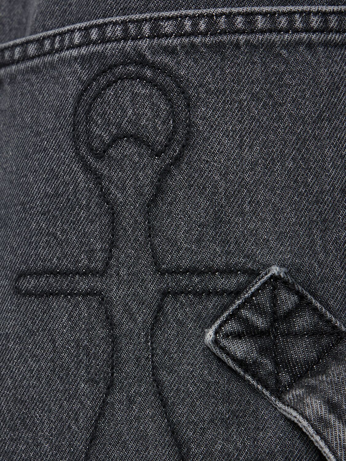 Shop Jw Anderson Embroidered Pocket Denim Cargo Jeans In Grey