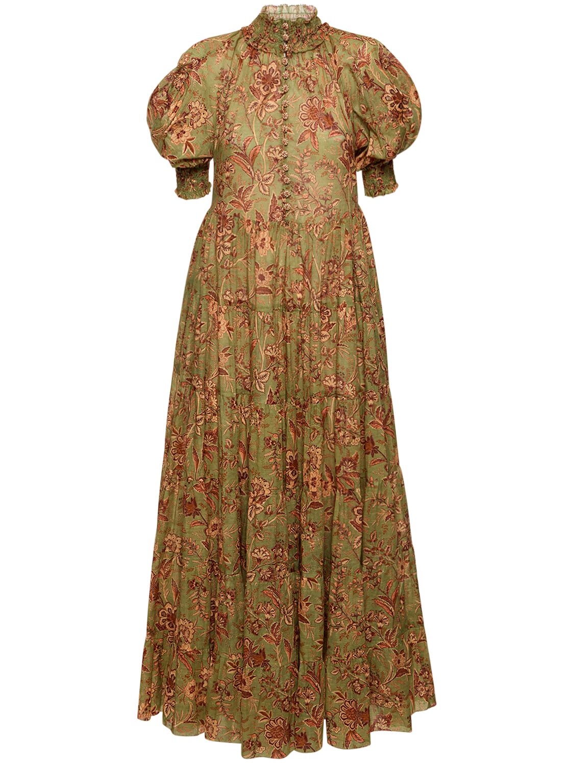 Zimmermann Junie Floral Cotton Maxi Dress In Sage,brown