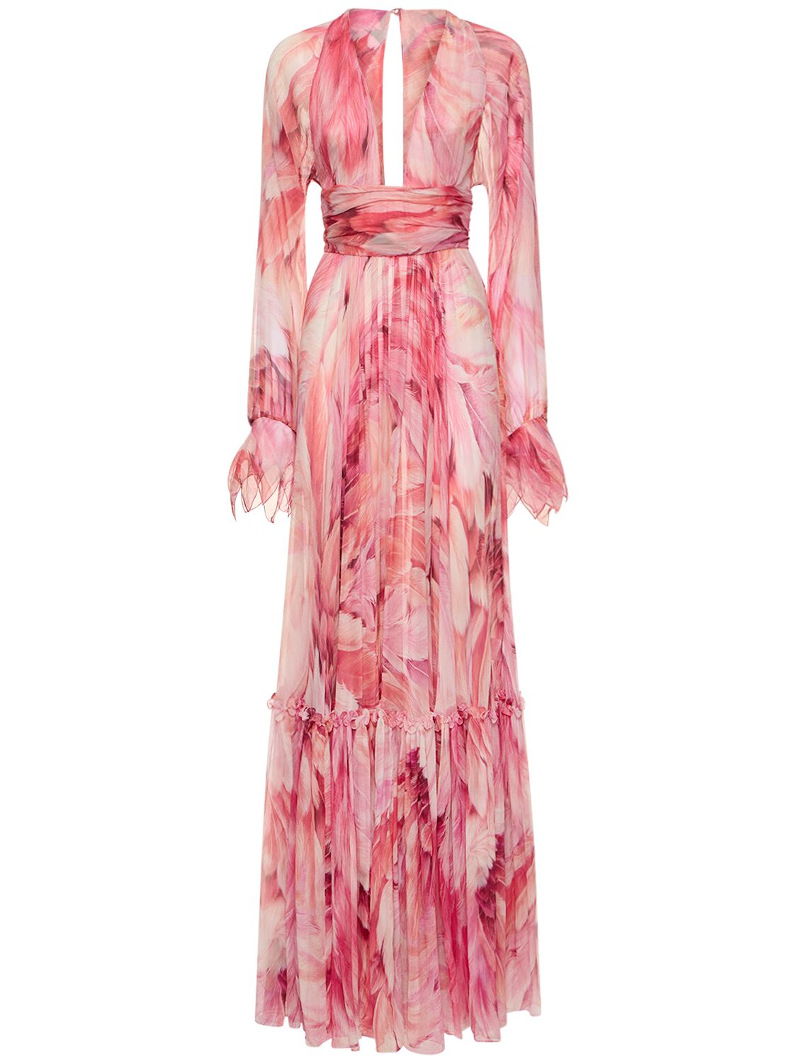 Roberto Cavalli Printed Lycra Long Dress W/knot In 멀티 필크