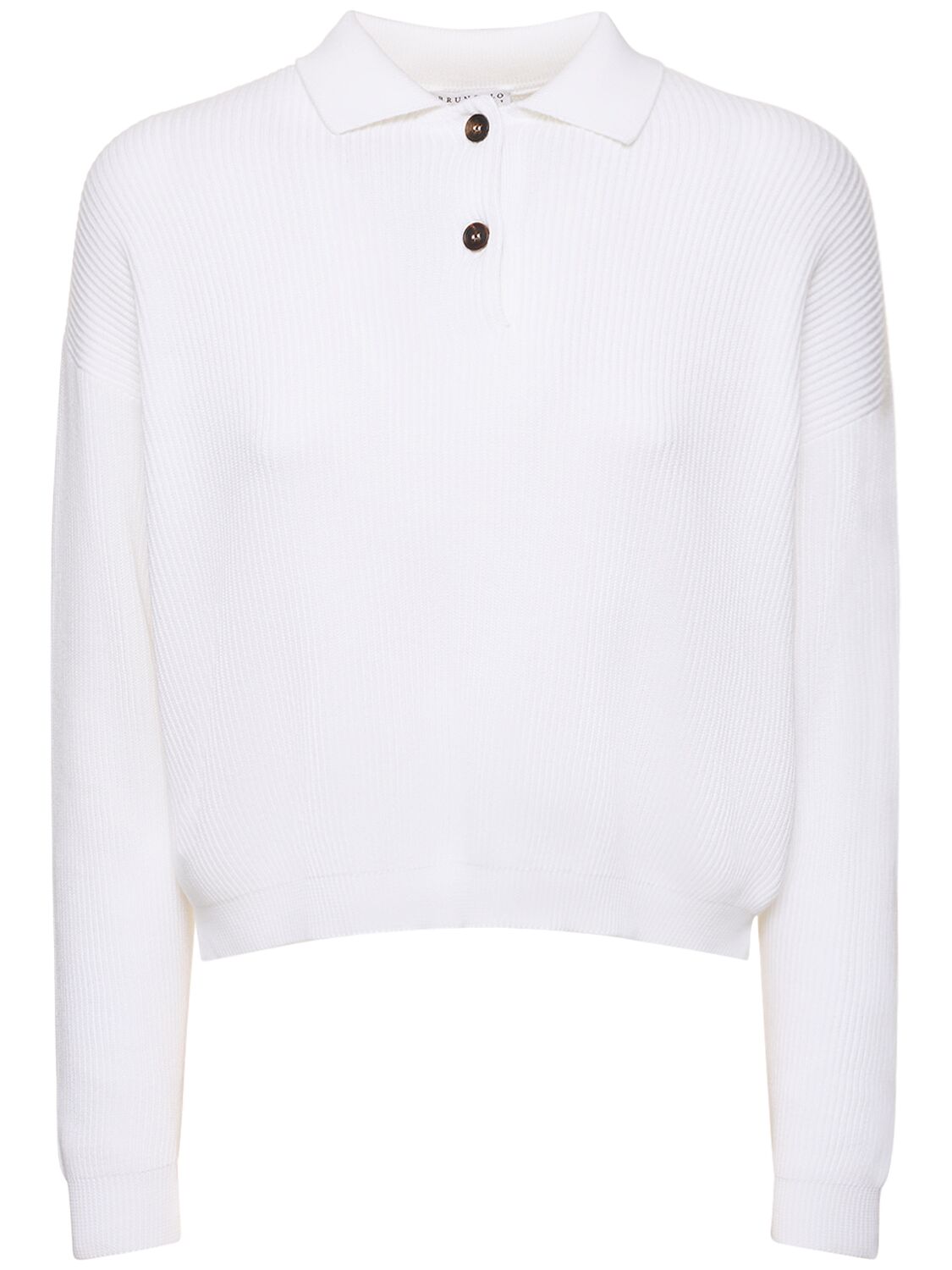 Brunello Cucinelli Cotton Rib Knit Polo Sweater In White