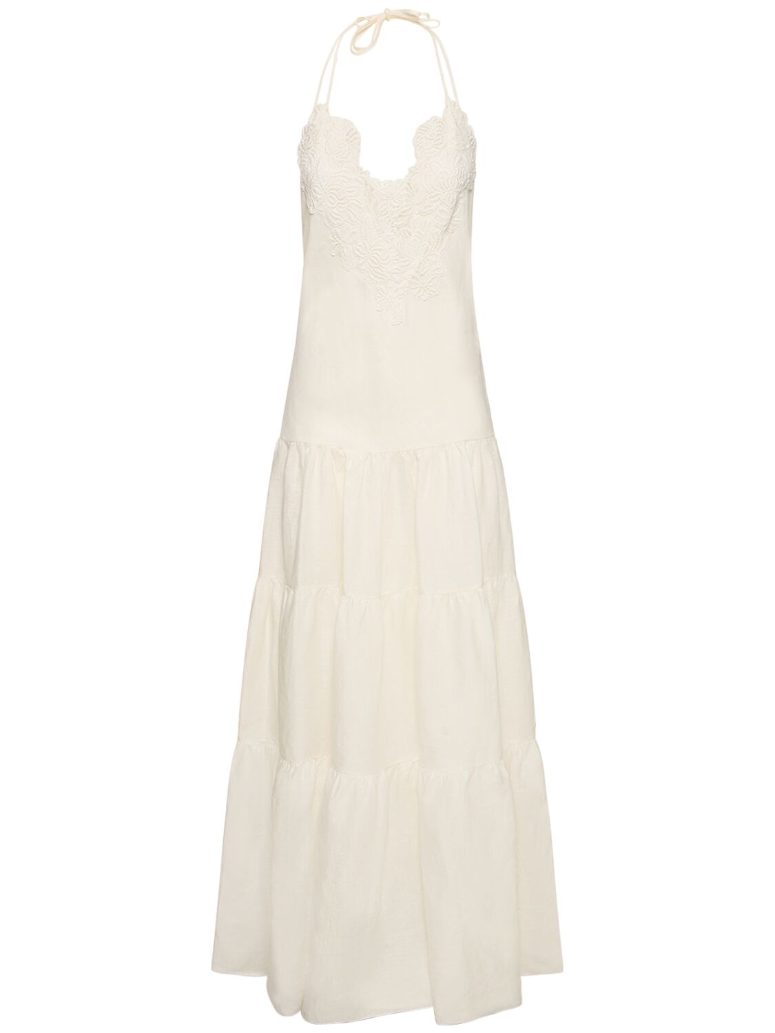Image of Embroidered Linen Flared Long Dress
