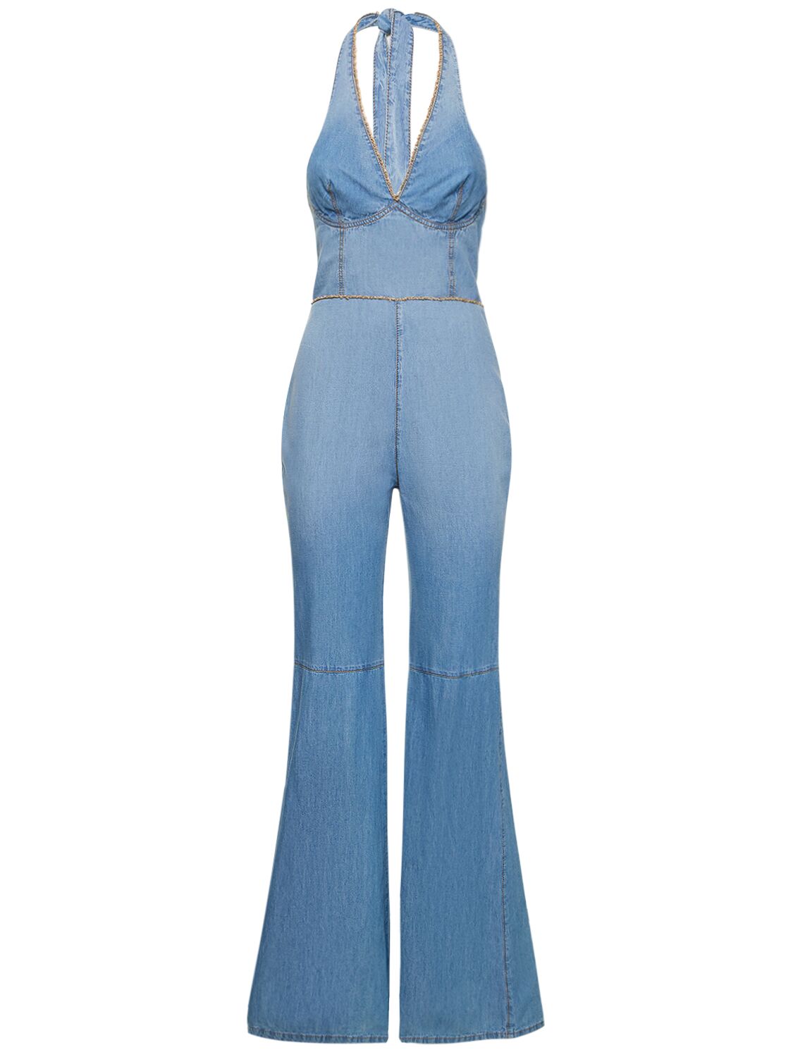 Image of Embroidered Halter Neck Cotton Jumpsuit