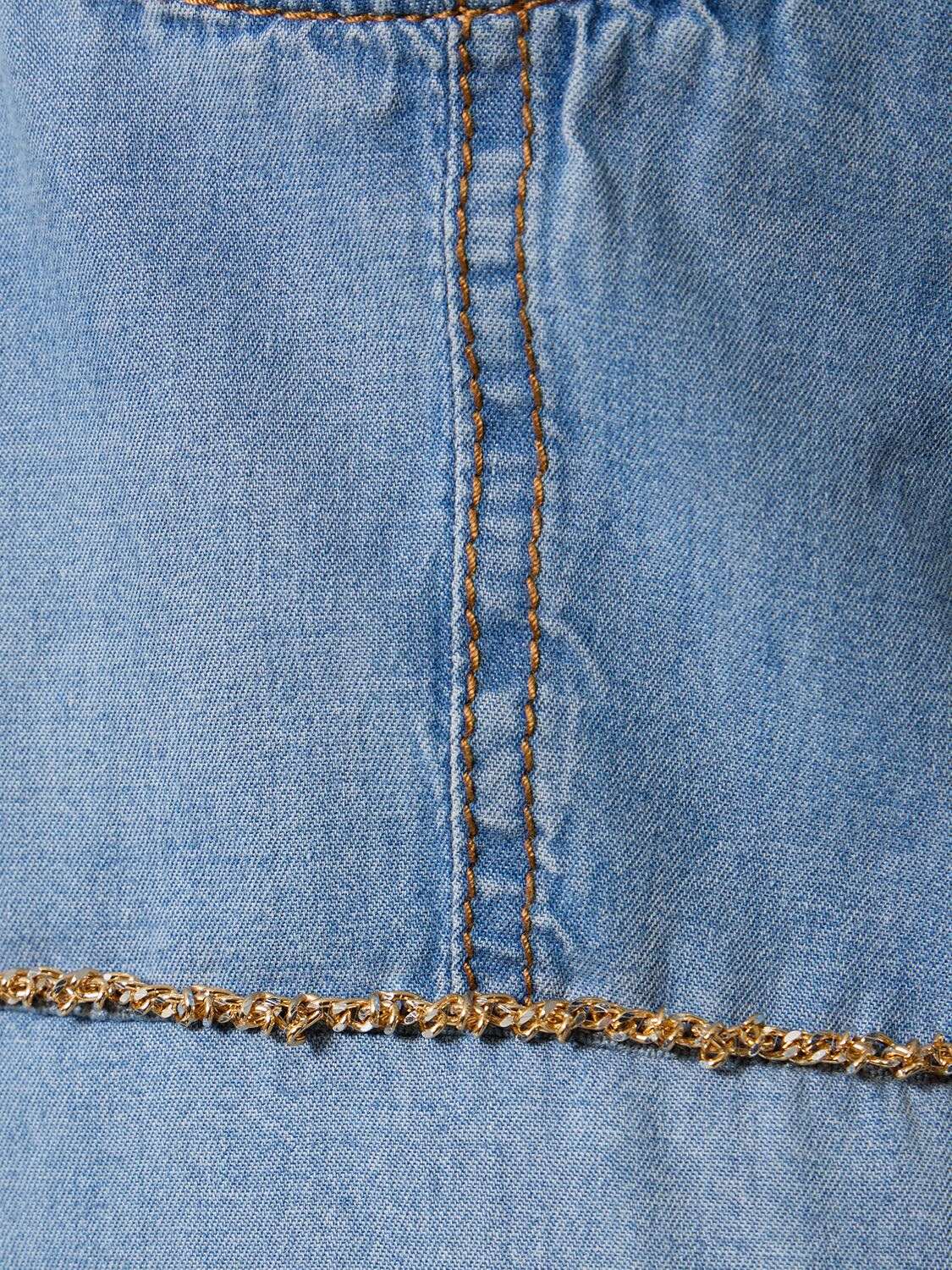 Shop Ermanno Scervino Embroidered Halter Neck Cotton Jumpsuit In Blue