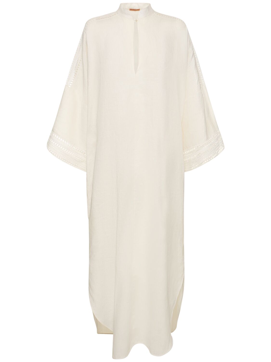 Ermanno Scervino Linen Long Sleeve Caftan Dress In White