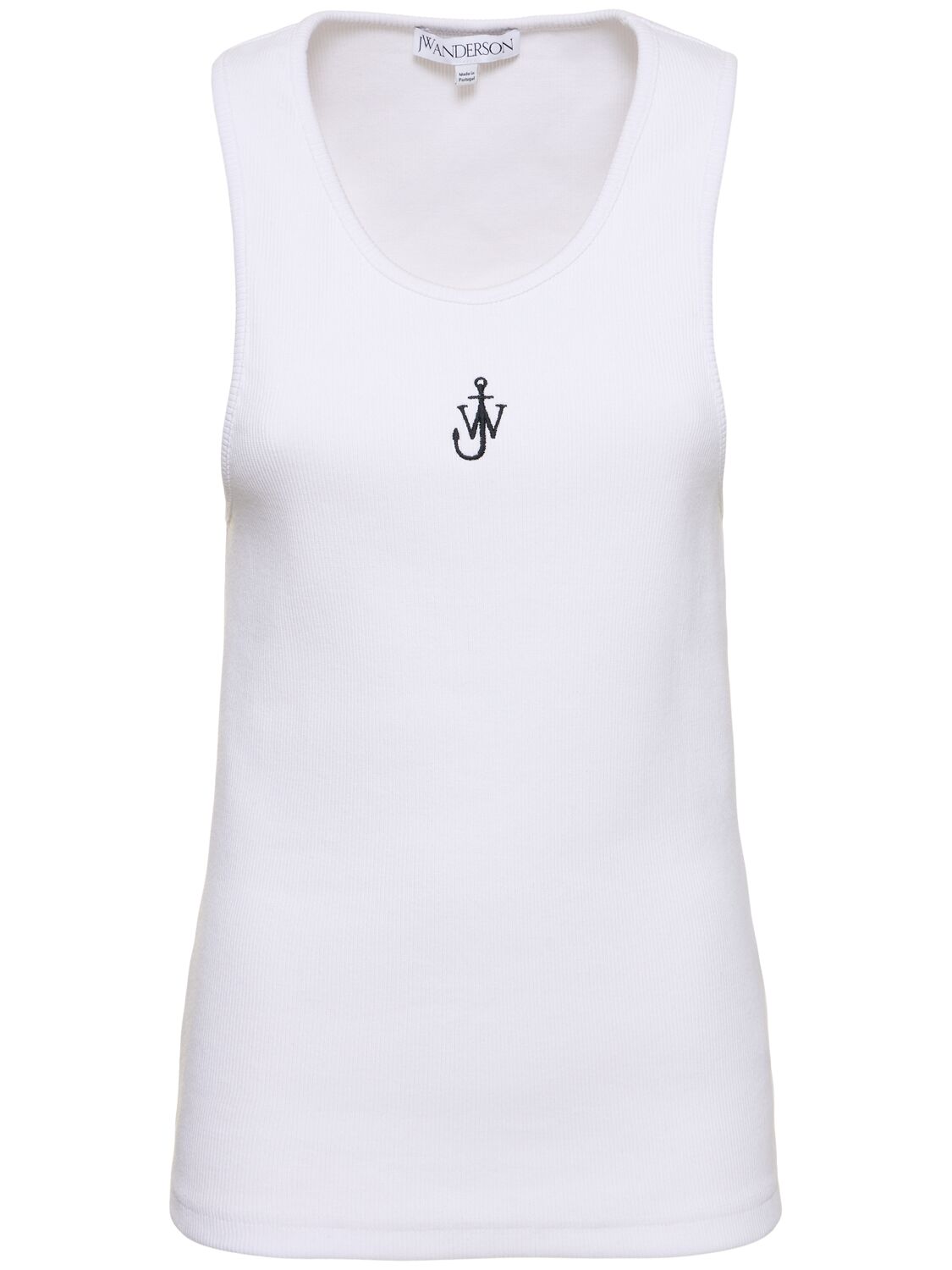 Shop Jw Anderson Logo Embroidered Ribbed Jersey Top In White