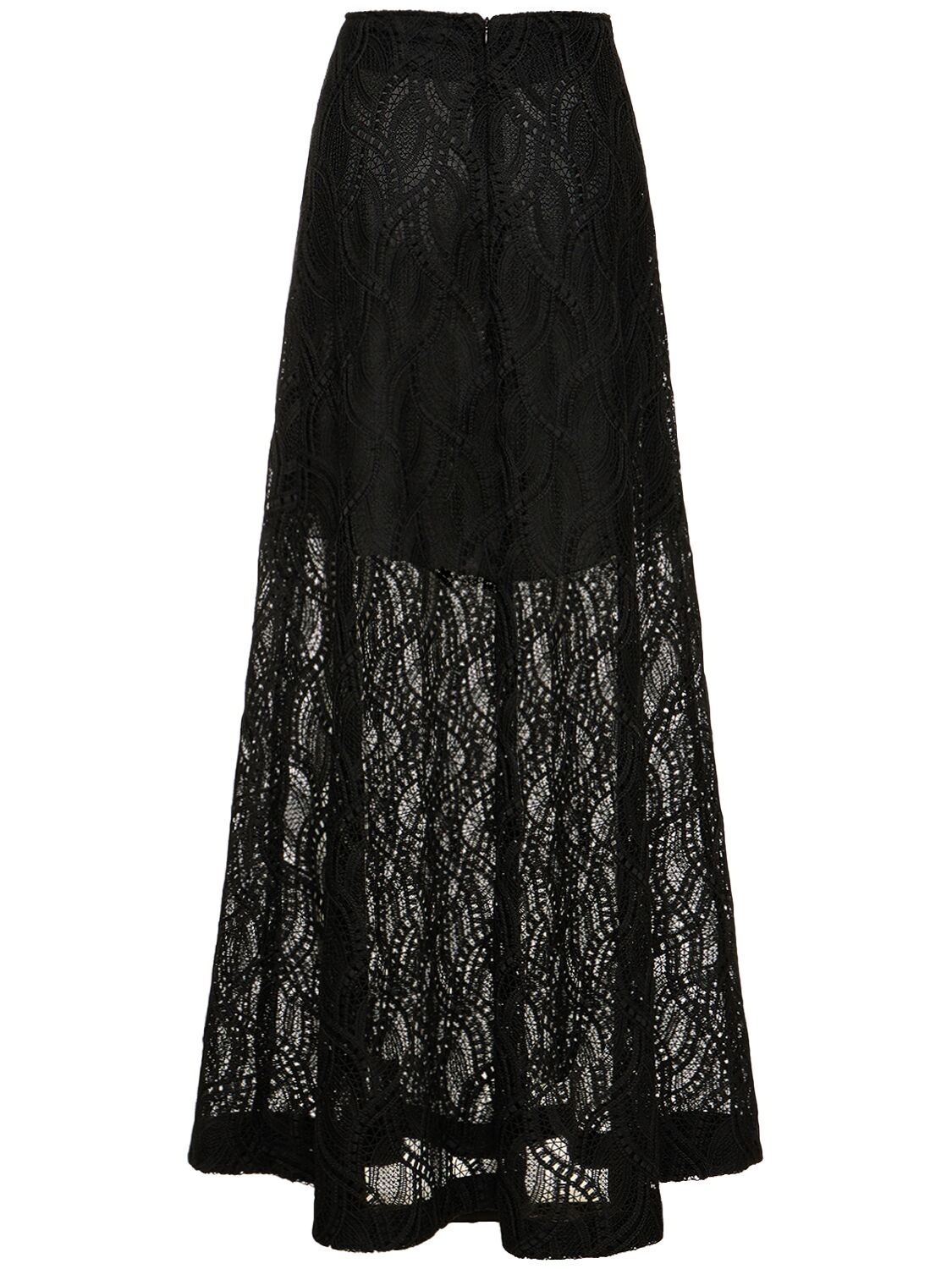 Shop Ermanno Scervino Embroidered Lace High-rise Long Skirt In Black