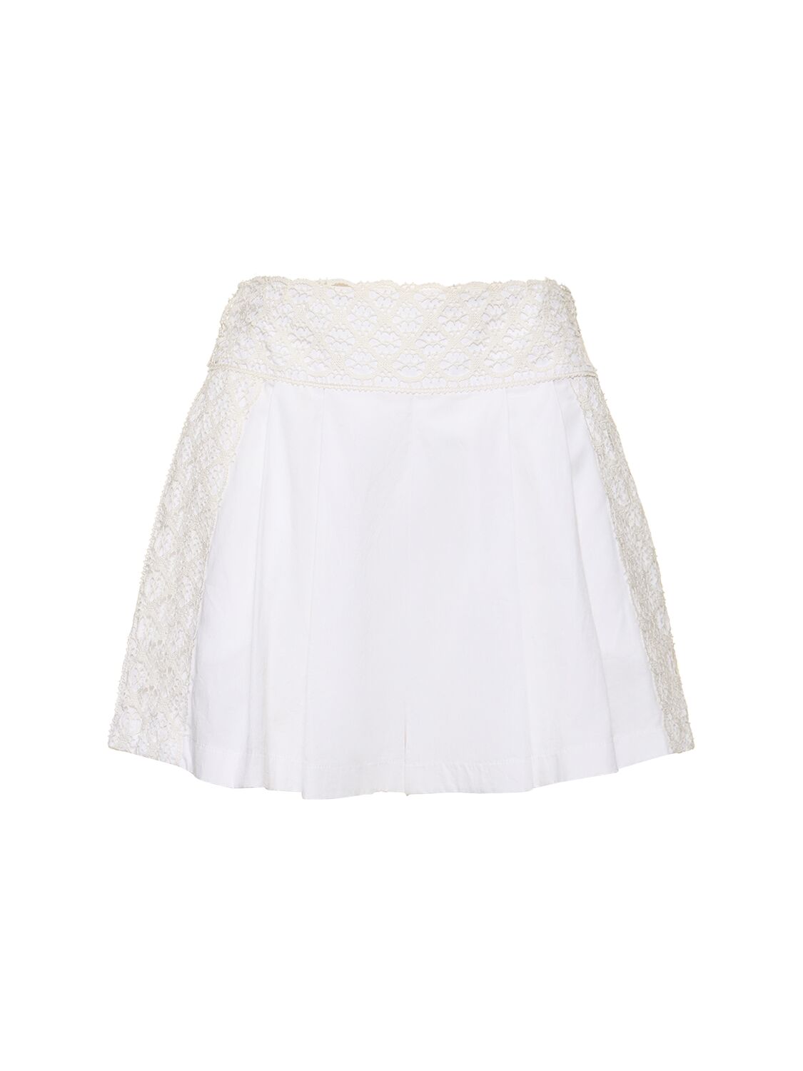 Image of Embroidered Pleated Cotton Shorts