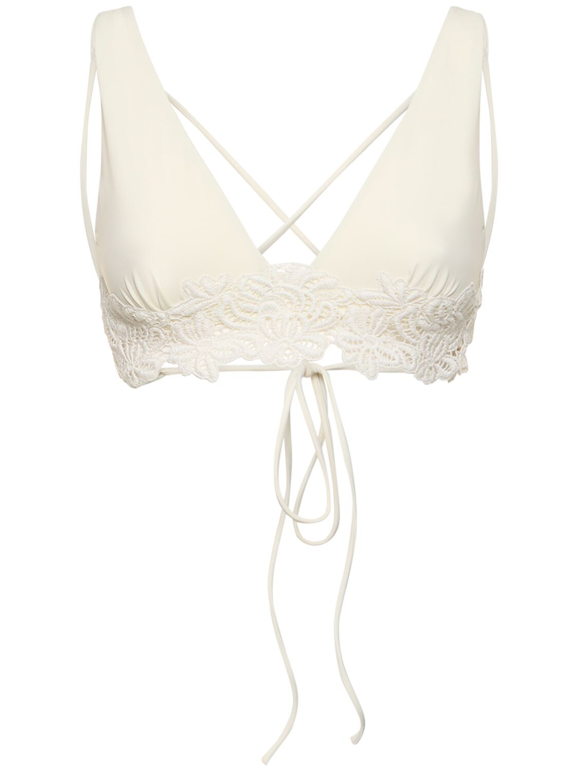 Ermanno Scervino Lycra Embroidery Cross Back Bikini Top In White