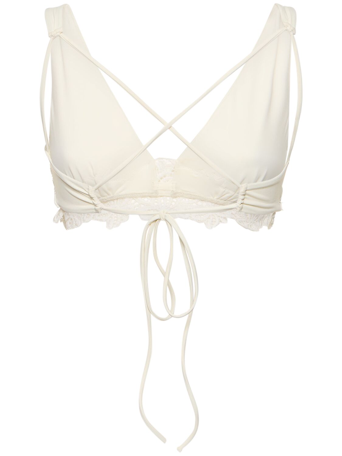 Shop Ermanno Scervino Lycra Embroidery Cross Back Bikini Top In White