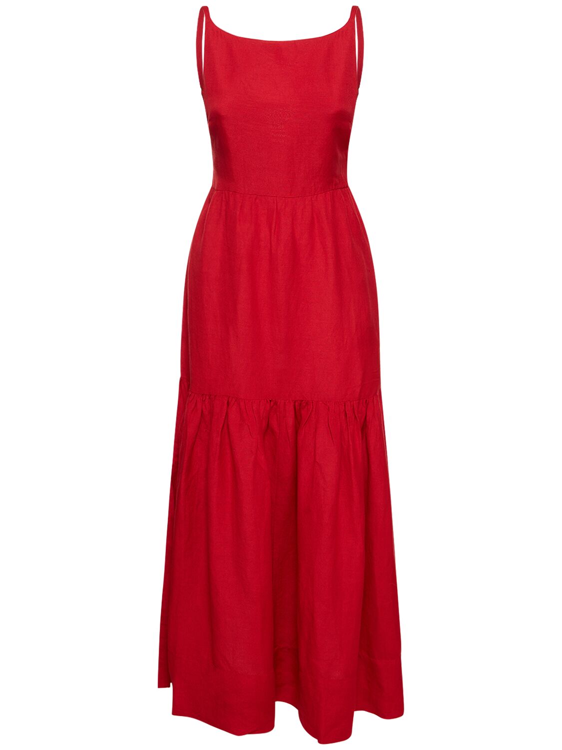 Shop Posse Elise Viscose & Linen Long Dress In Red