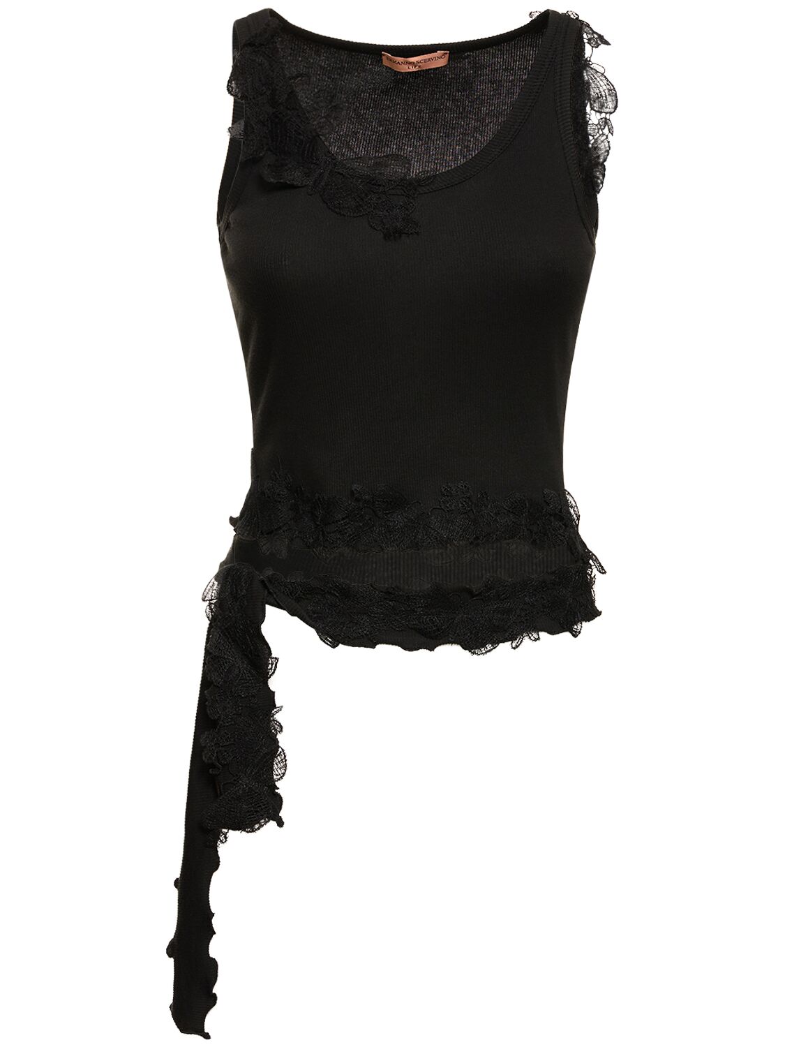 Ermanno Scervino Jersey & Lace Cropped Top In Black