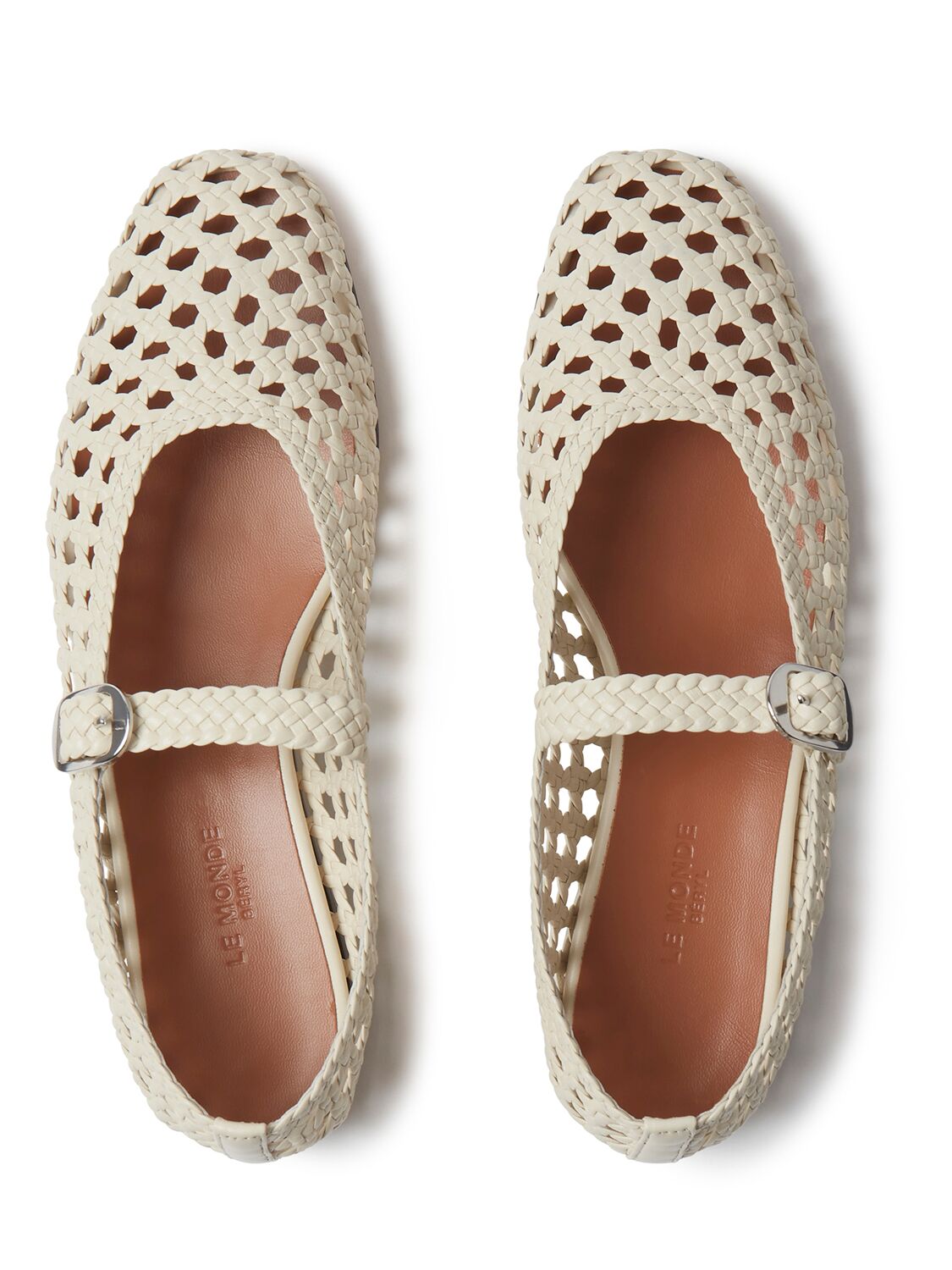 Shop Le Monde Beryl 10mm Woven Leather Mary Jane Flats In 淡褐色
