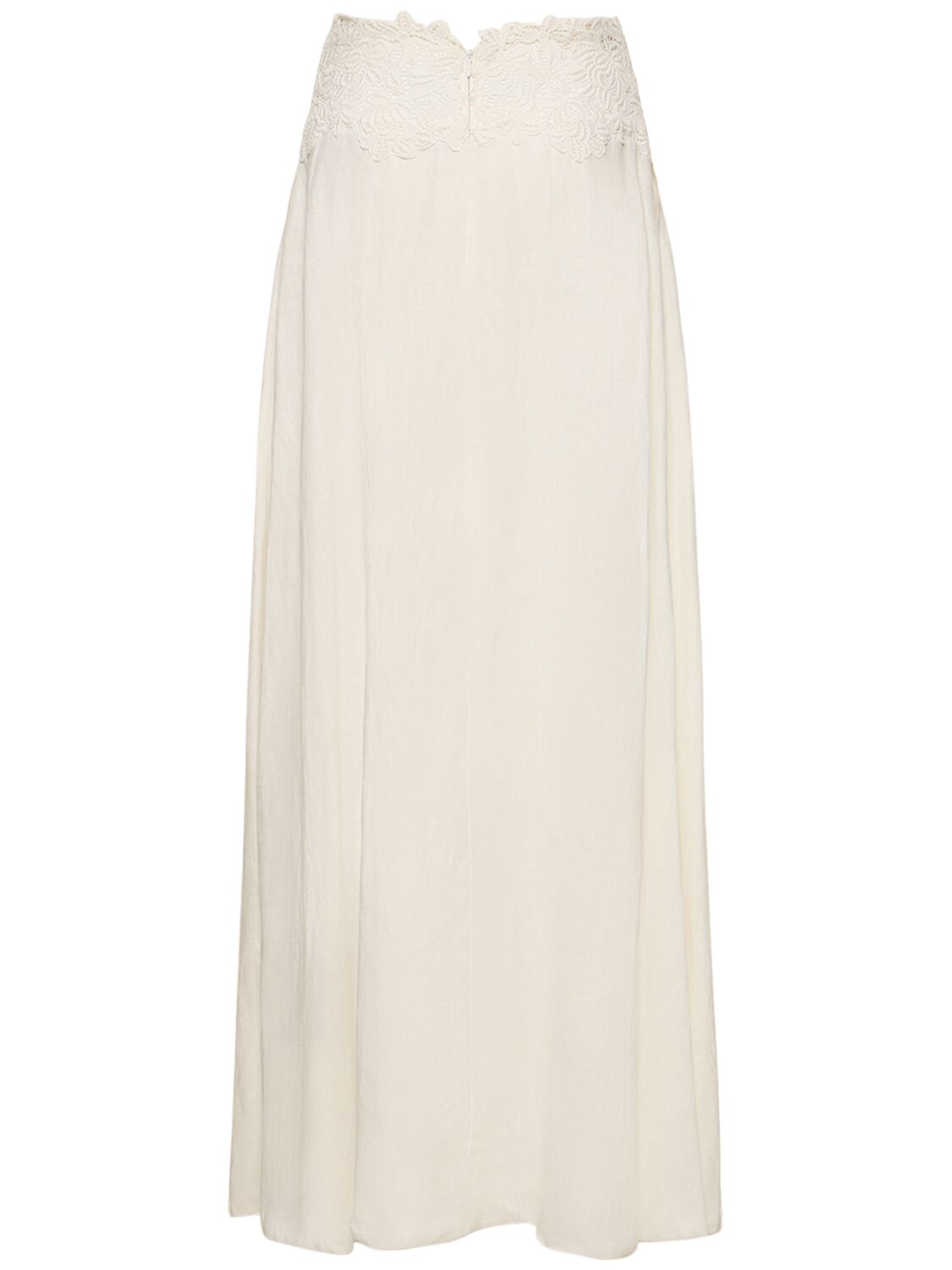 Shop Ermanno Scervino Linen Long Skirt W/ Lace Inserts In White