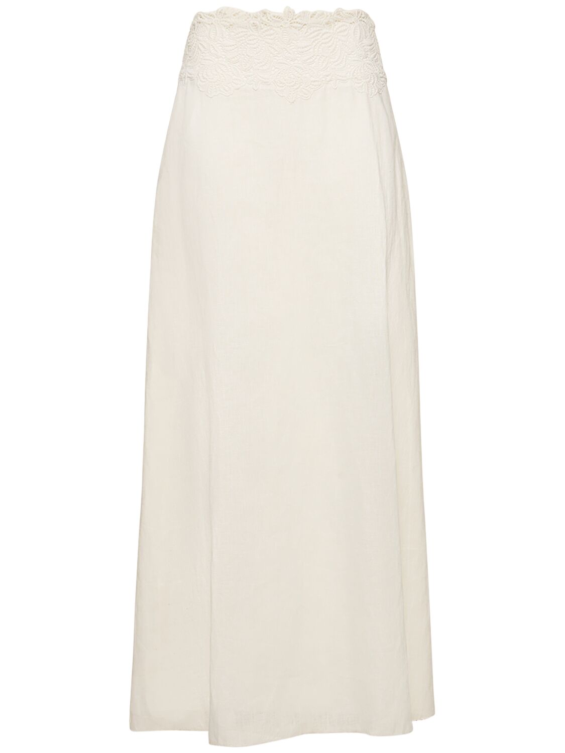 Ermanno Scervino Linen Long Skirt W/ Lace Inserts In White