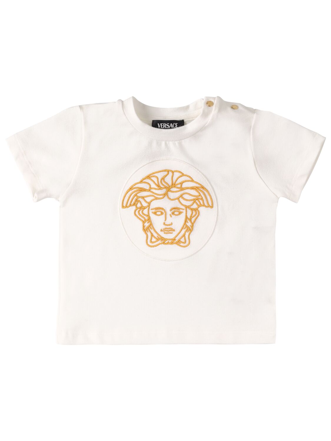 Versace Babies' 刺绣棉质平纹针织t恤 In White,gold